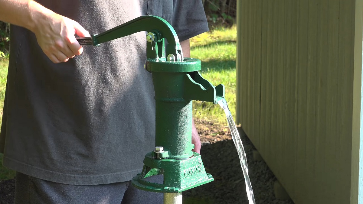 A manual pump brings fresh water from underground