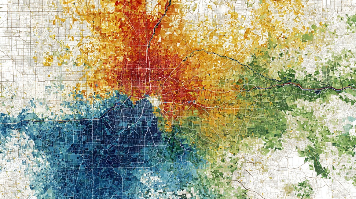 Color coded population density map of the Indianapolis metropolitan area