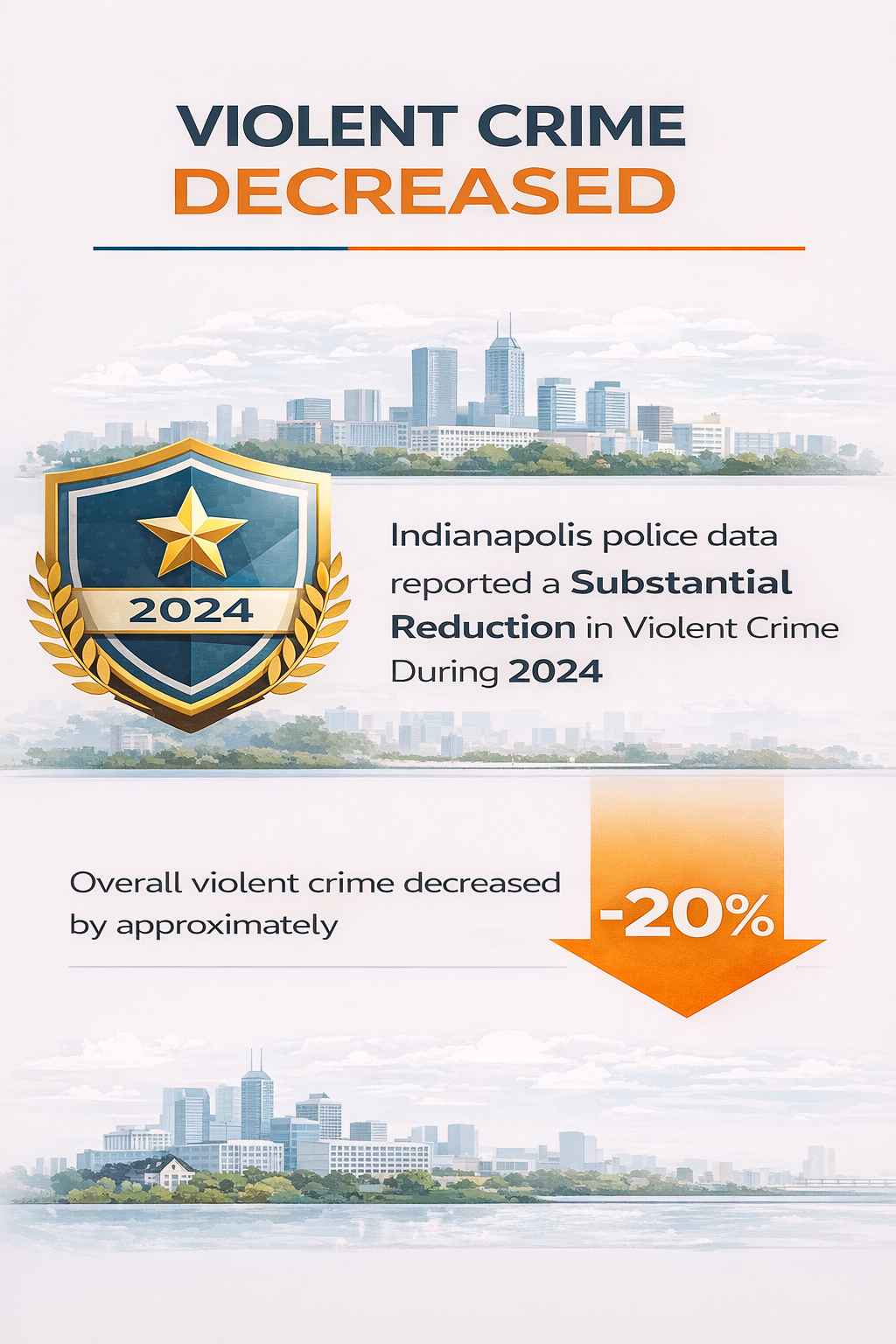 Infographic showing a 20 percent decrease in violent crime in Indianapolis in 2024