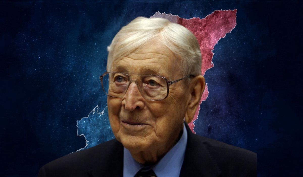 Elderly man wearing glasses with a stylized background