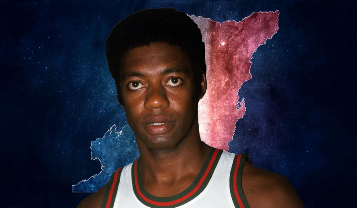 Basketball player in a jersey with a stylized background