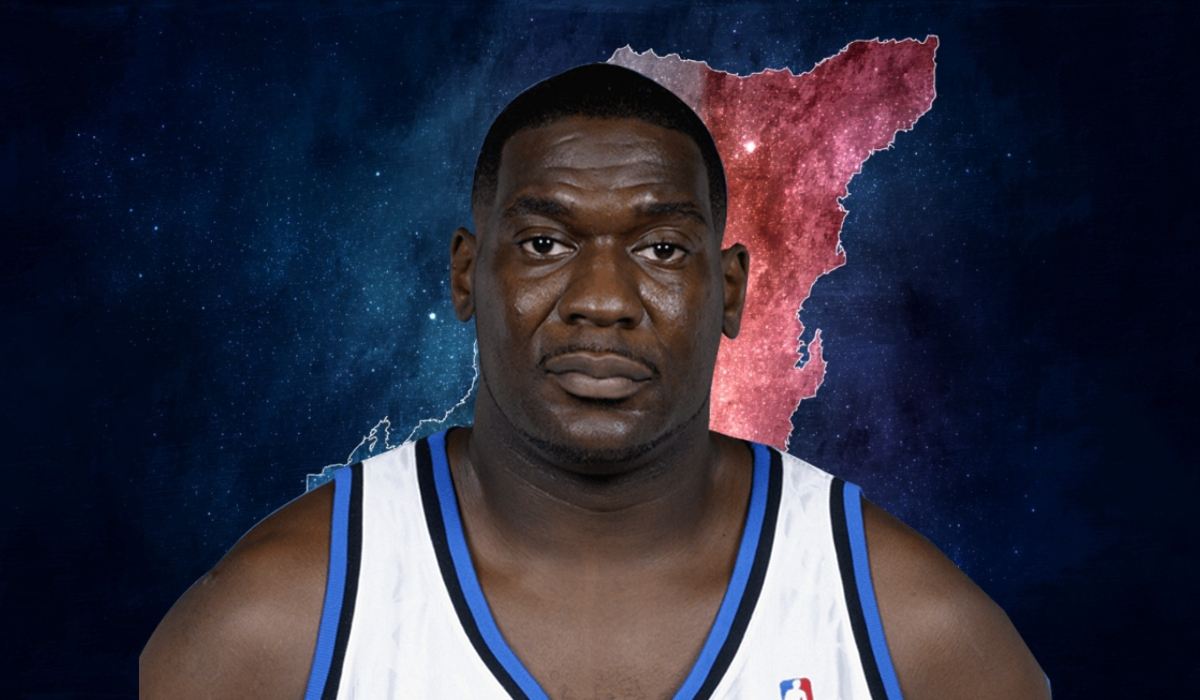 Basketball player in a jersey with a stylized background