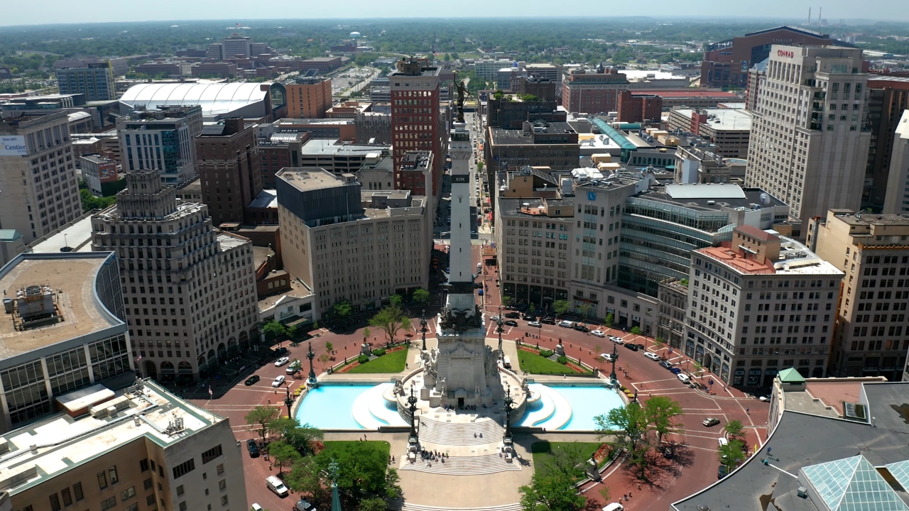 Downtown Indianapolis surrounds Monument Circle