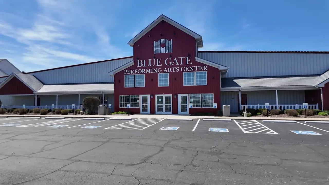Blue Gate arts center sits beside an open lot in Shipshewana