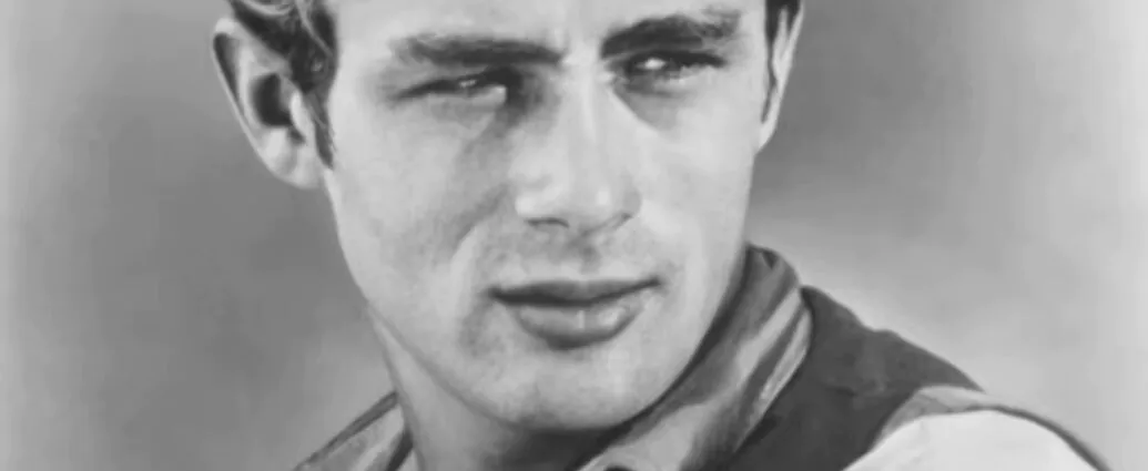 Black-and-white portrait of James Dean