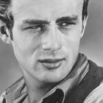 Black-and-white portrait of James Dean