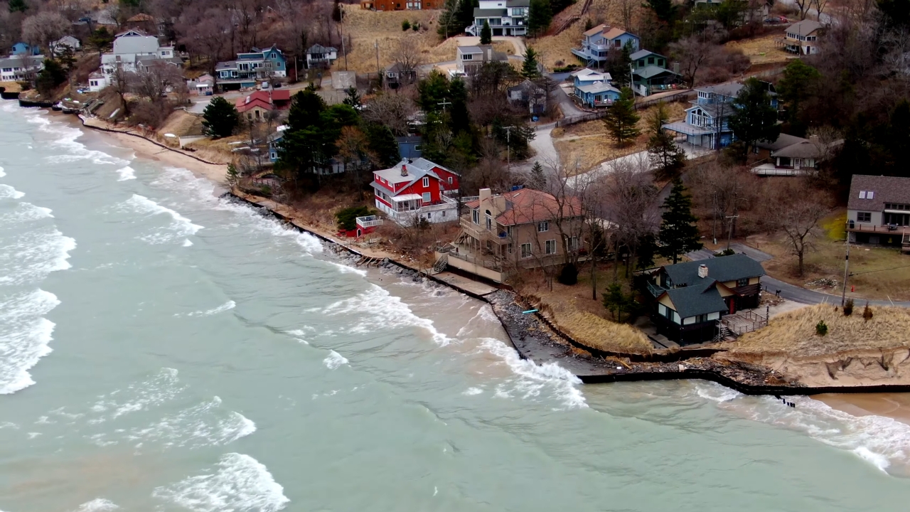 Lake Michigan waves reach homes near Porter Beach, Indiana